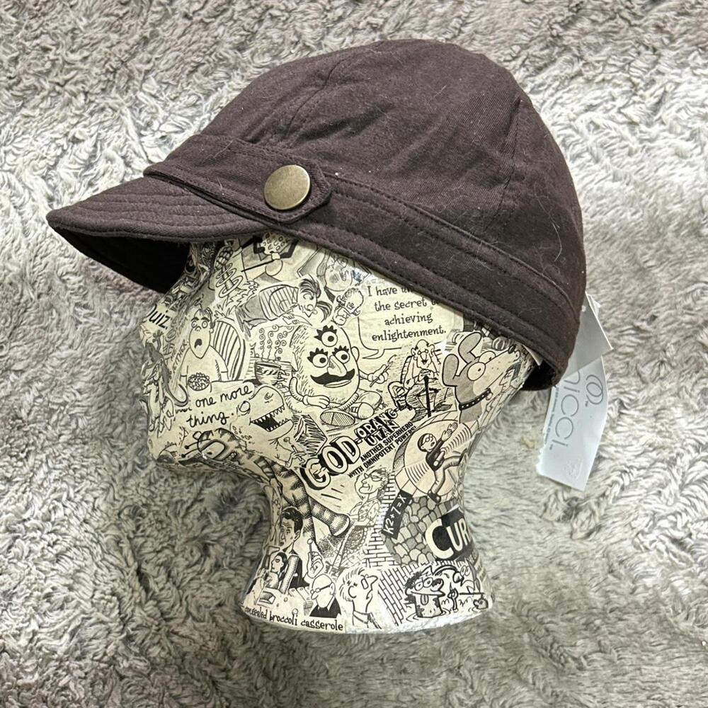 NWT Minicci Y2K 2000s Brown 100% Cotton Short Bill Cap/Hat w Button Detail